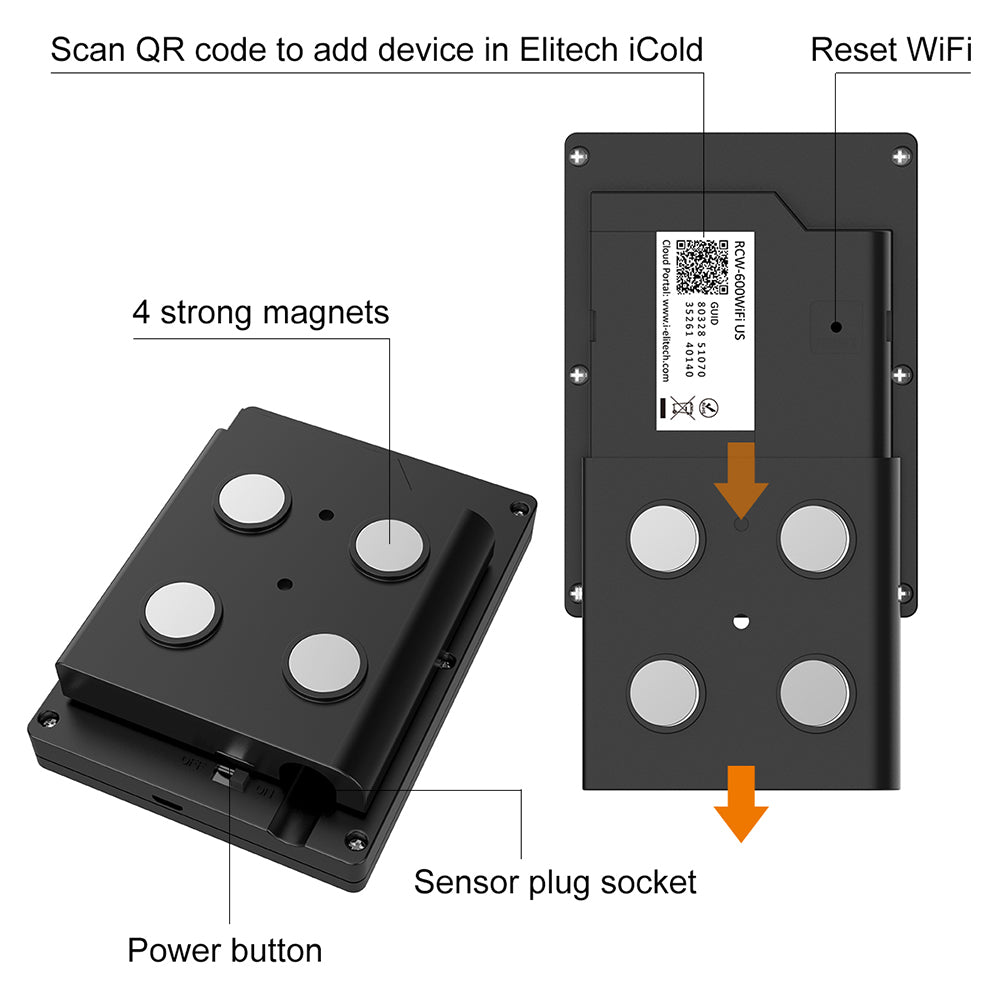 Elitech RCW-600 WiFi Temperature Data Logger Dual Temp Sensors Email SMS App Push Alert 