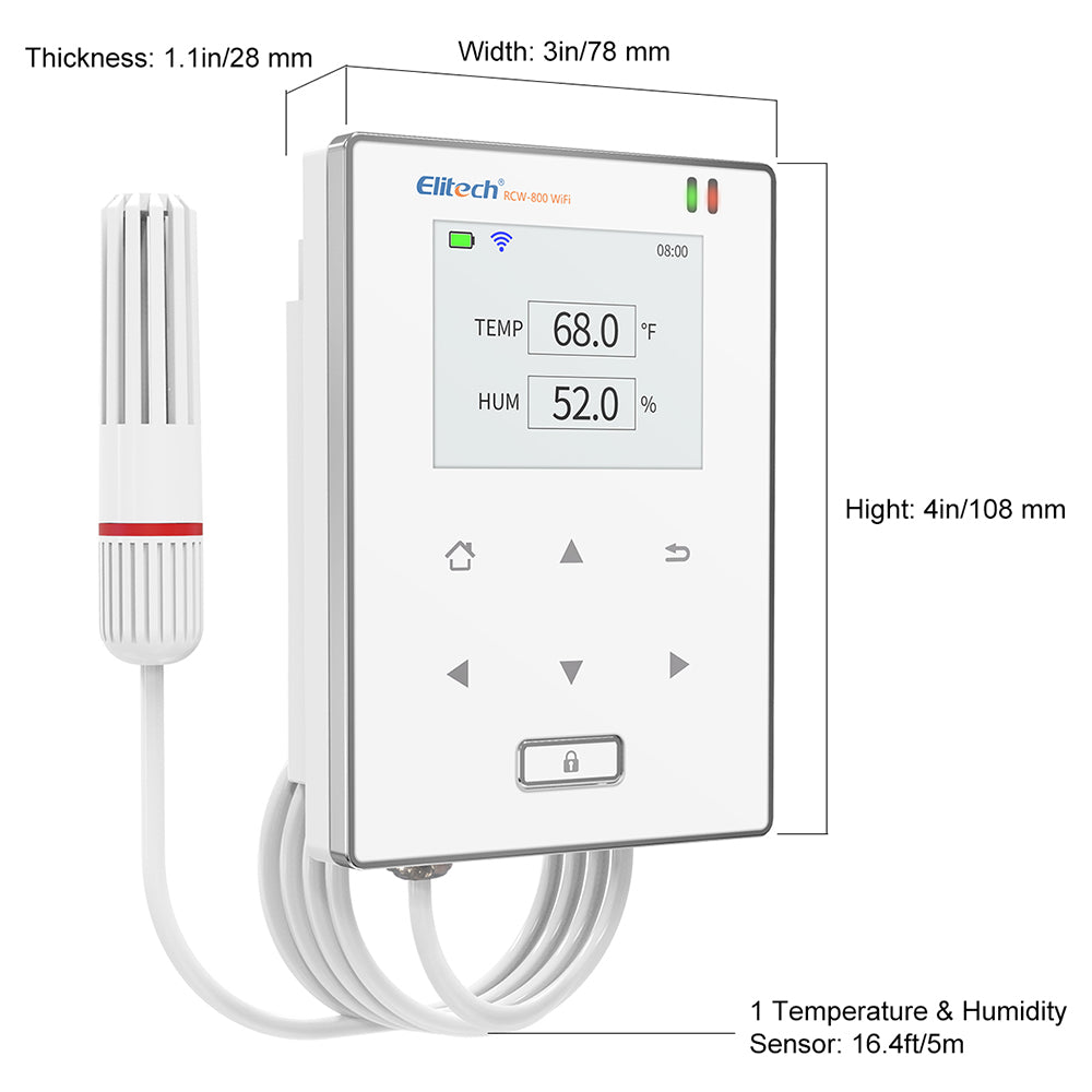 Elitech RCW-800WiFi Real-time Temperature and Humidity Data Logger with SMS Email APP Push Alert 