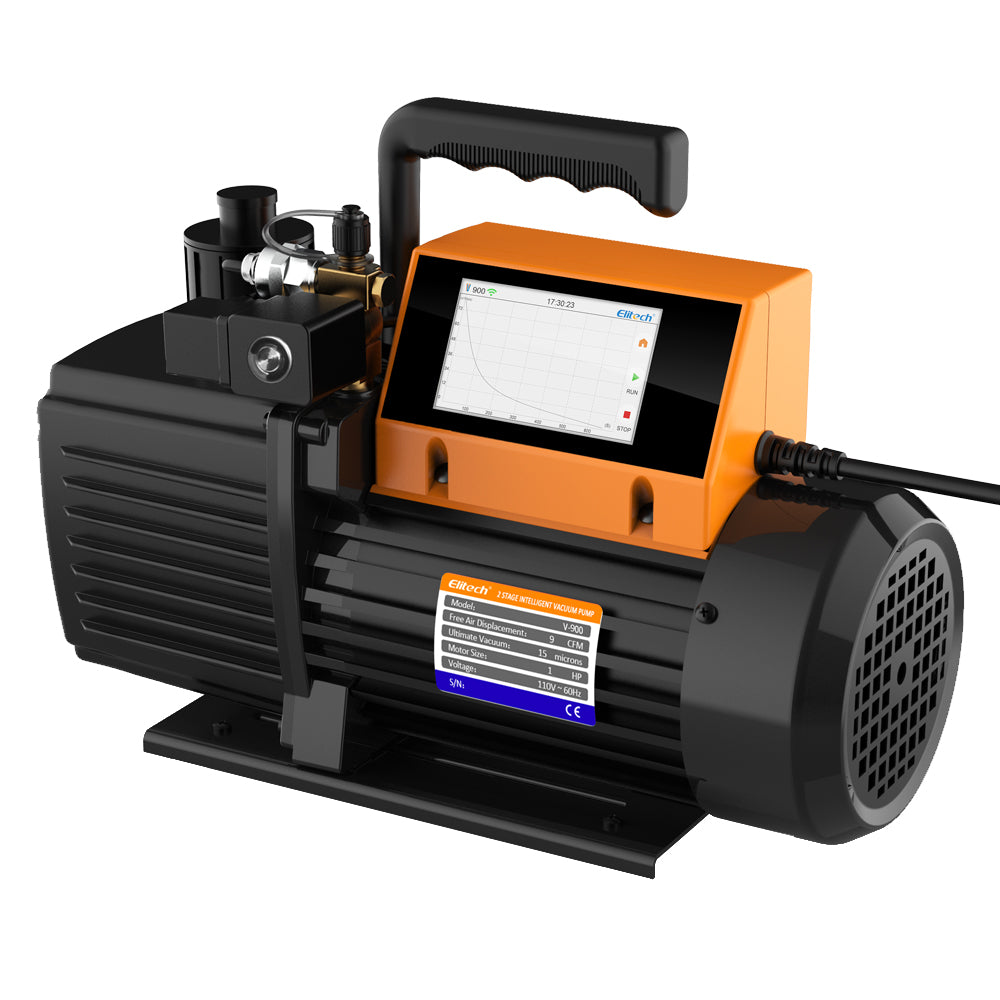 Elitech V900 Vacuum Pump 9 CFM 2 Stage Intelligent HVAC Refrigerant Recharging, Touch Screen, Data Logging and Storage via App
