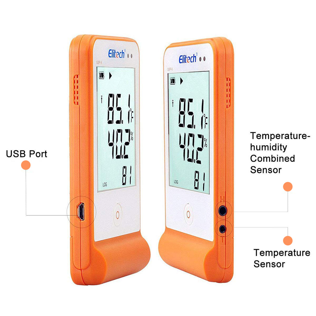 Elitech GSP-6 ISO 17025 Certified Digital Temperature and Humidity Data Logger -40℉ to 158℉ Max Accuracy up to ±0.6℉ Audio Alarm 2-Year Certificate Max/Min Value Display