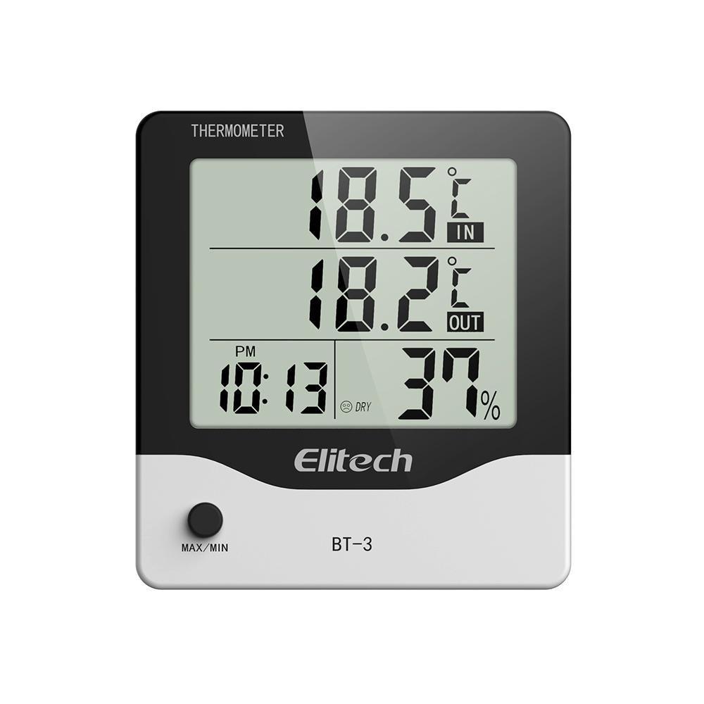 Elitech BT-3 LCD Indoor/Outdoor Digital Hygrometer Thermometer Humidity Monitor with Clock and Min/Max Value - Elitechustore