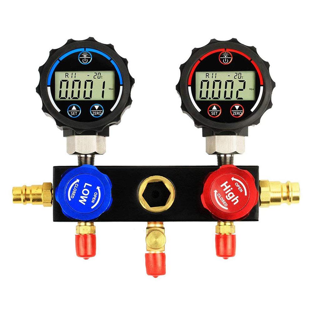 Elitech DMG-1 AC Manifold Gauge Set 3 Way Fits R134A R410A and R22 Refrigerants with Hoses Coupler Adapters+ Carrying Case - Elitechustore