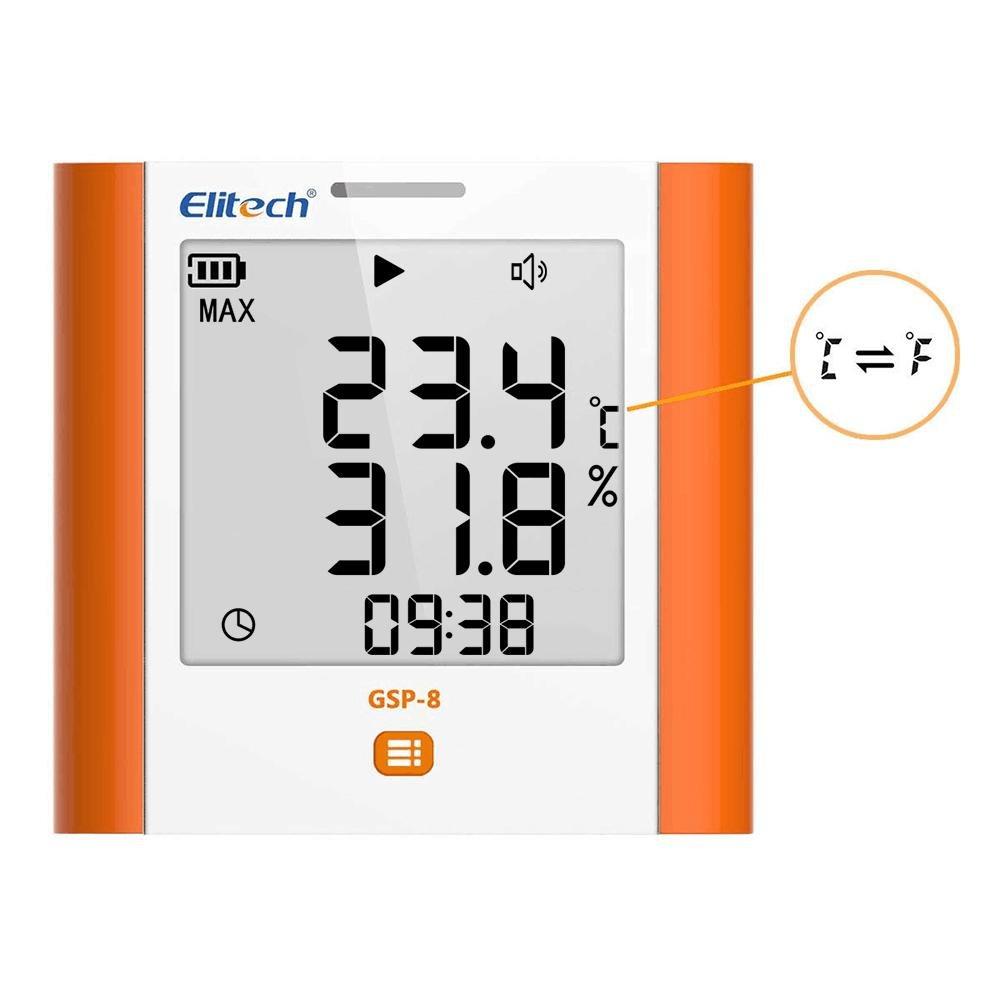 Elitech GSP-8 Temperature and Humidity Digital Data Logger Wall Mounted Large Screen Max/Min Value Display 2-Year Certificate Audio Alarm - Elitech Technology, Inc.