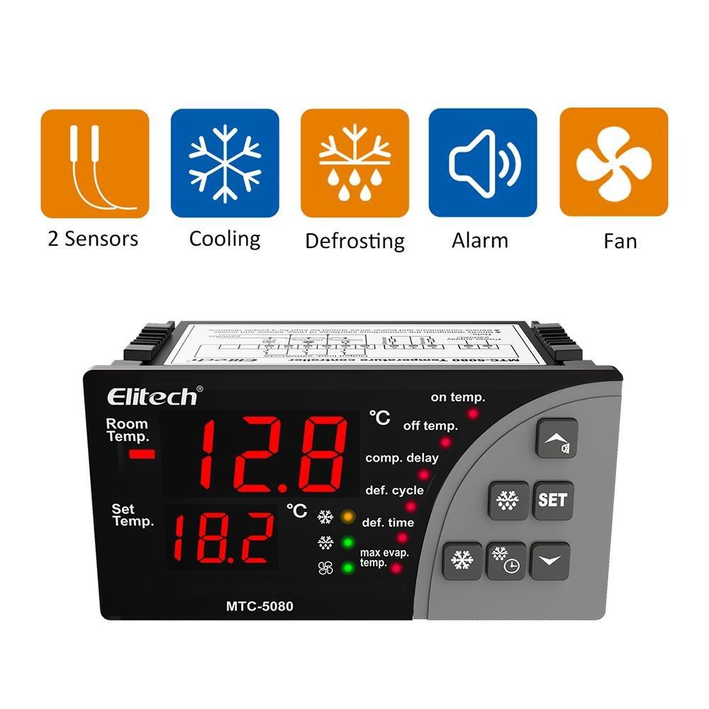 Elitech MTC-5080 Digital Temperature Controller Universal Thermostat Cold room Refrigerator Cooling Defrost Fan