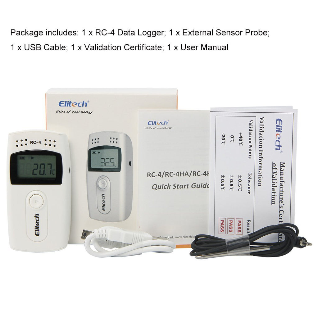 Elitech RC-4 Temperature Data Logger Recorder with External Temperature Sensor Audio Alarm - Elitechustore