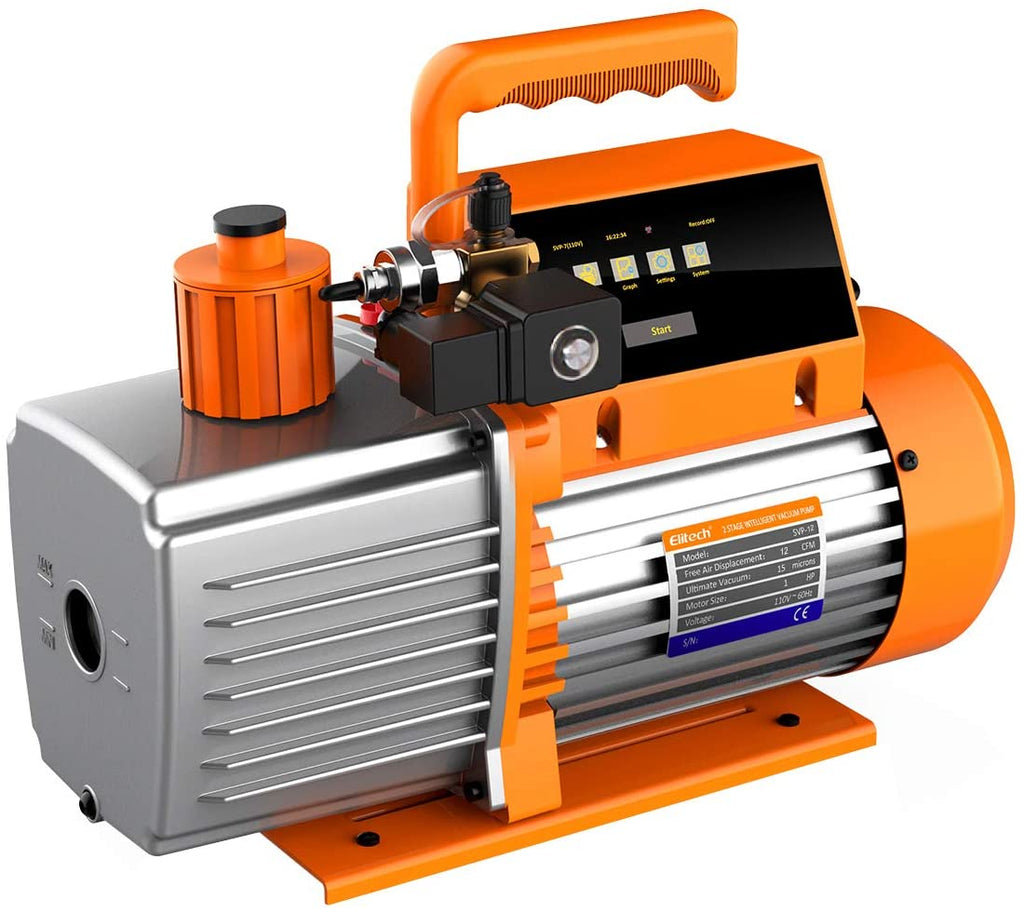 Elitech SVP-12 Vacuum Pump 12 CFM 2 Stage Intelligent HVAC Refrigerant Recharging, Touch Screen, Data Logging and Storage via App - Elitech Technology, Inc.