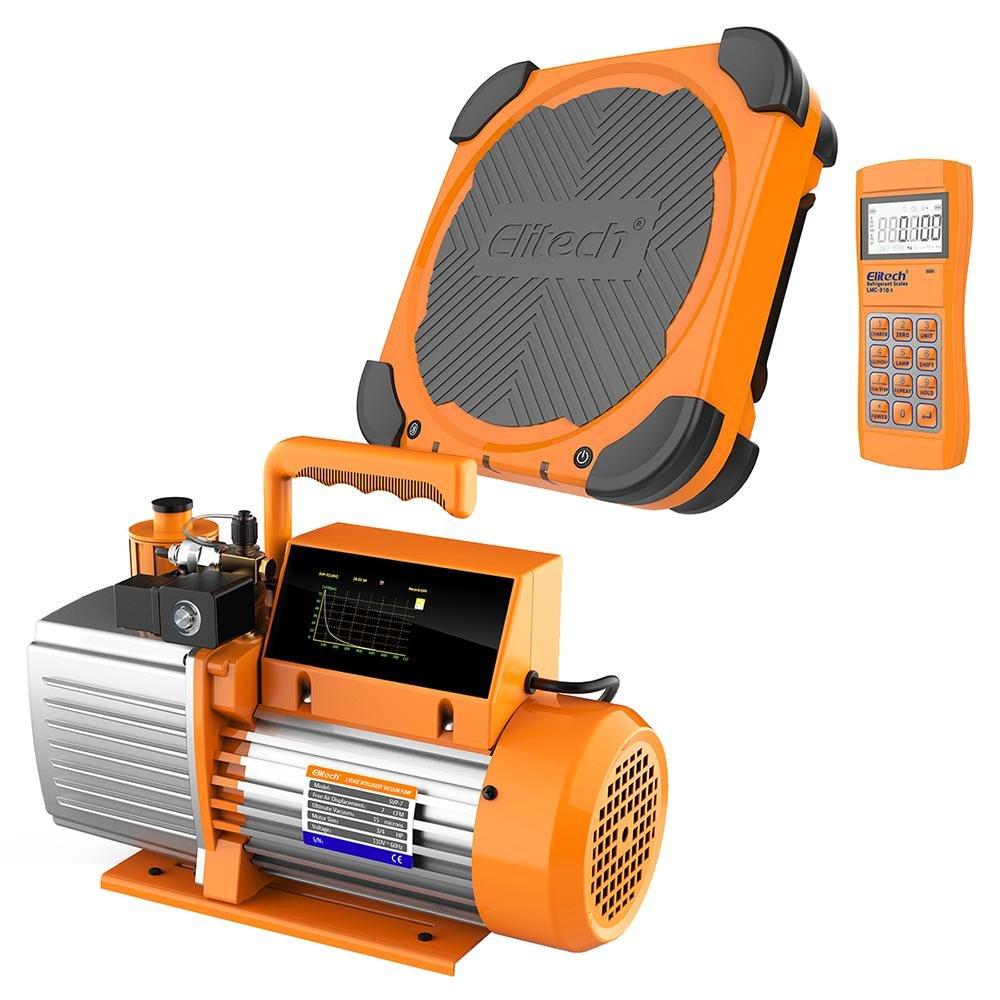 Elitech SVP-7 Vacuum Pump 7 CFM 2 Stage Intelligent HVAC LMC-310A Wireless Refrigerant Electronic Charging Scale Charging Valve 330lbs/150kgs - Elitech Technology, Inc.