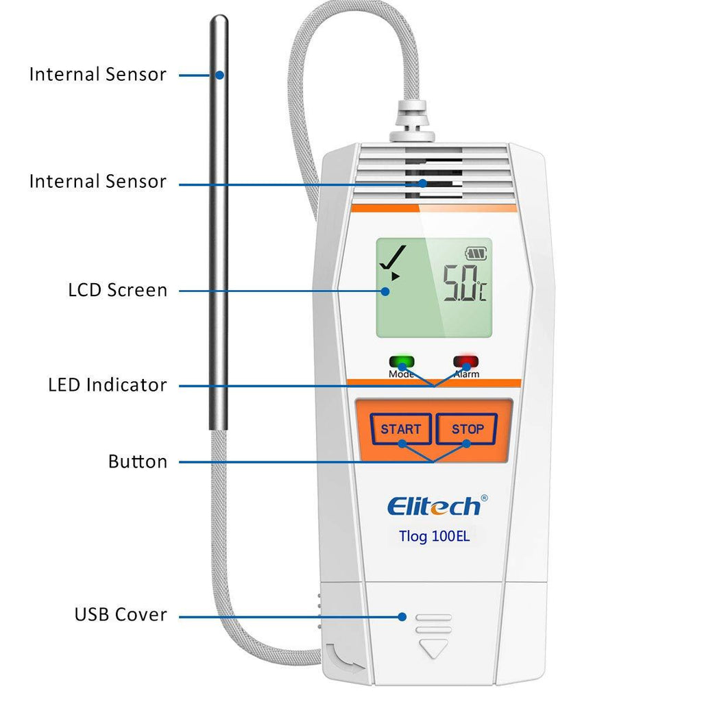 Elitech Tlog 100EL Temperature Data Logger Reusable Ultra Low Temperature Recorder PDF Report USB Port 32000 Points - Elitech Technology, Inc.