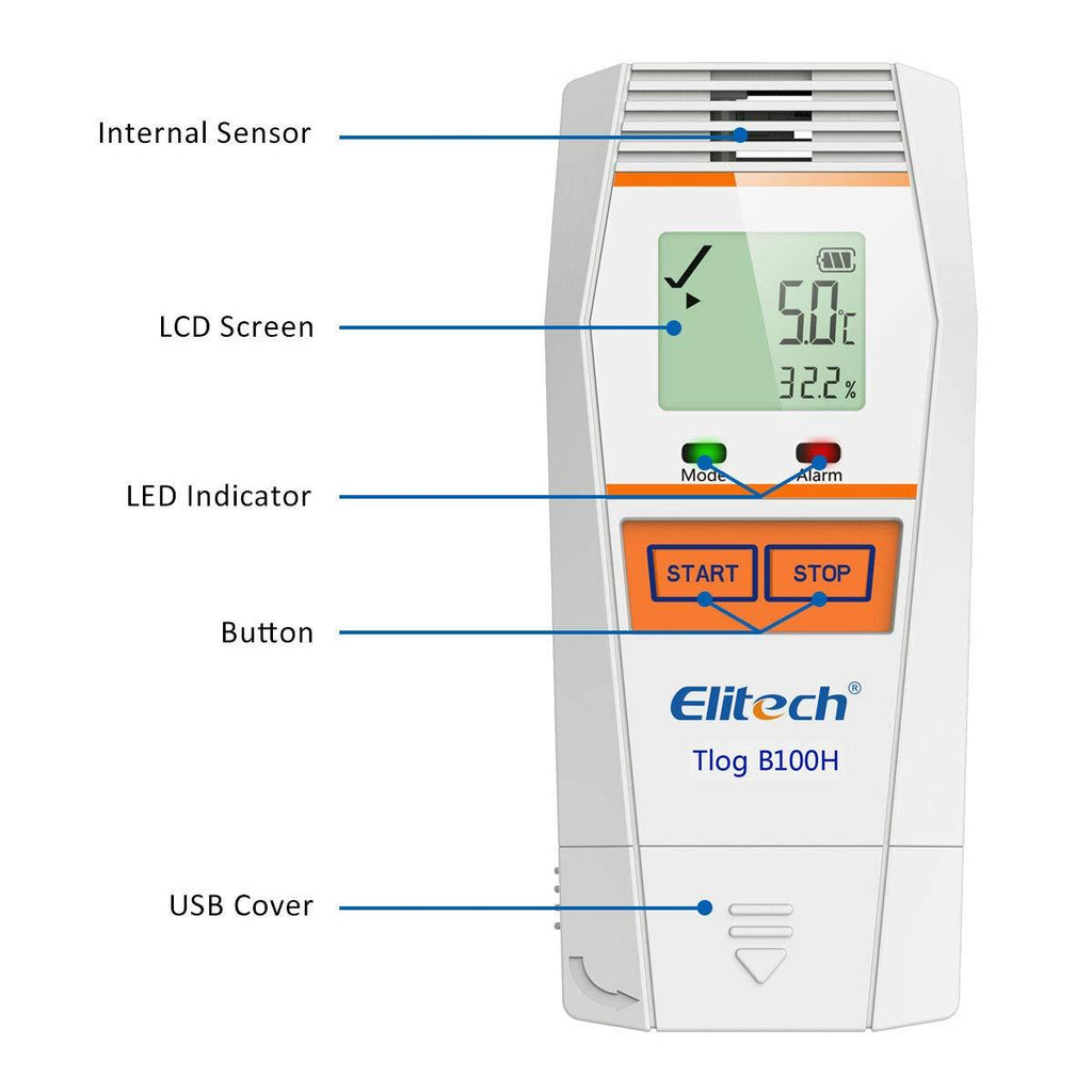 Elitech Tlog B100H Temperature and Humidity Data Logger Wireless Reusable Temperature Recorder PDF Report 32000 Points - Elitech Technology, Inc.