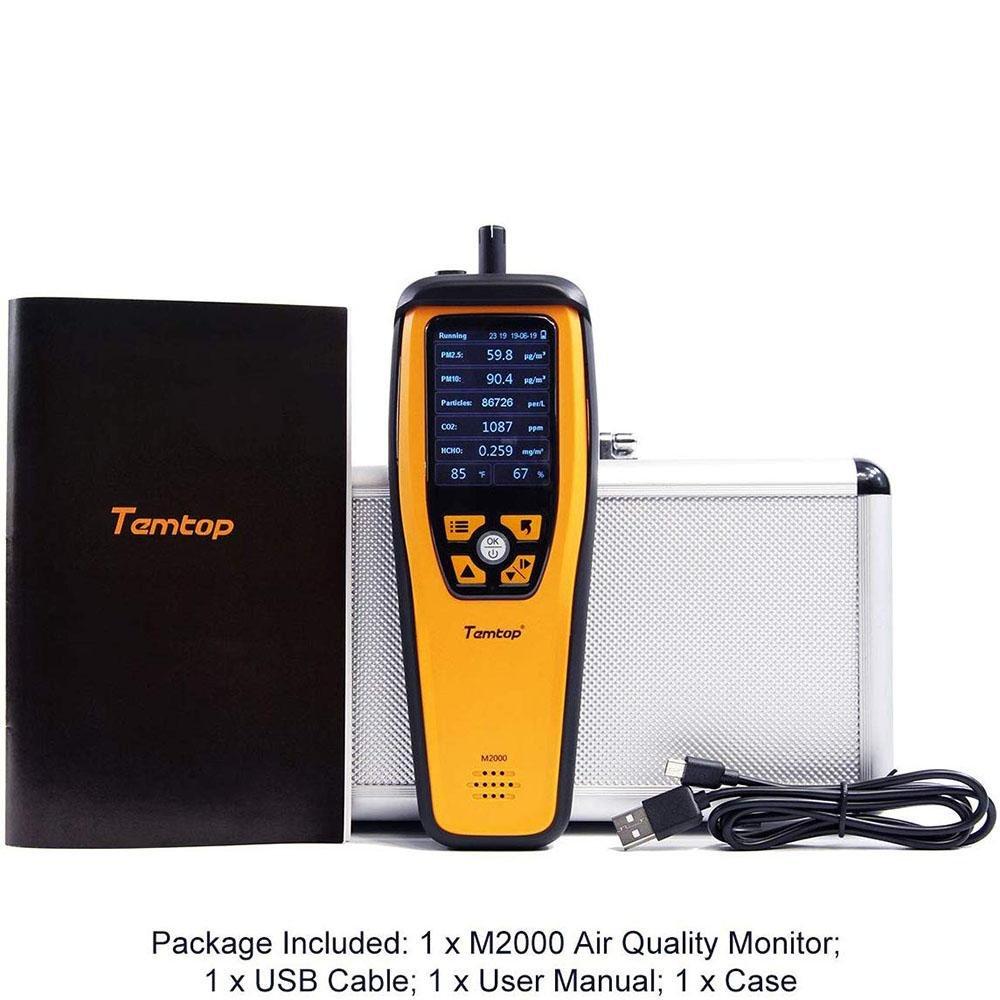 Temtop M2000 Air Quality Monitor for PM2.5 PM10 Particles CO2 HCHO Temperature Humidity settable Audio Alarm Recording Curve Easy Calibration - Elitechustore
